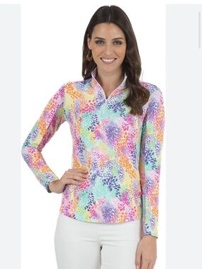 IBKUL Lessie Print Quarter Zip Golf Top XS UPF 50+ IceFil Long Sleeve multicolor